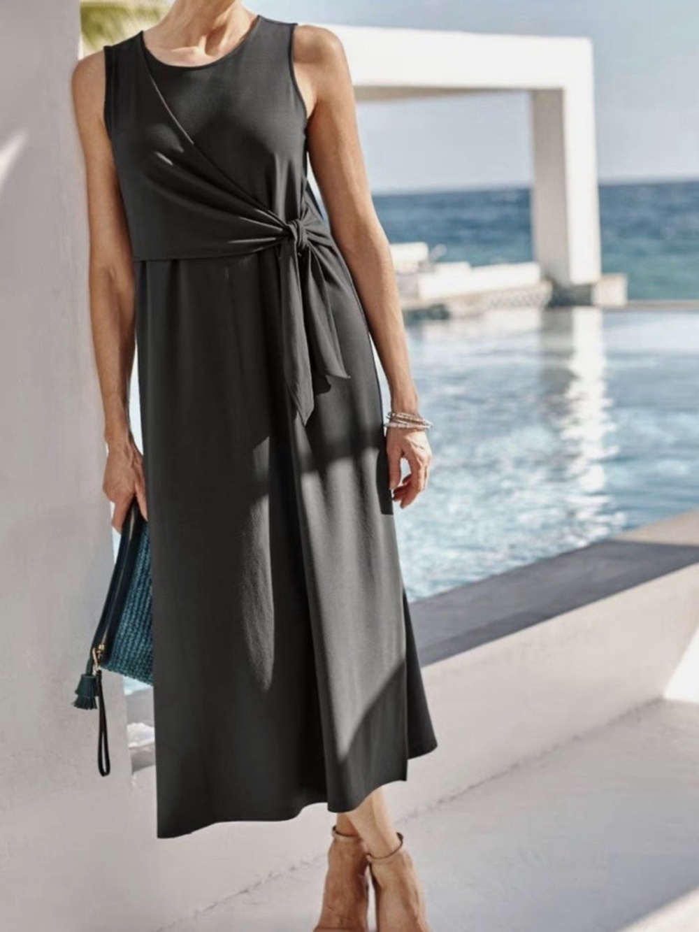 J. Jill Wearever Side Tie Sleeveless Maxi Dress Sz M Jersey knit